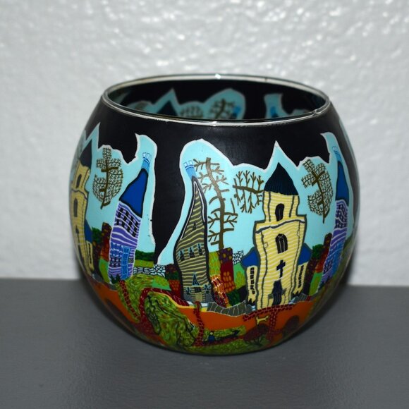 Hellman Versand Polymer Clay Halloween Houses Decorated Tea Light Votive Holder - Picture 3 of 5